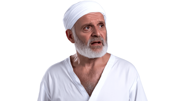 Worried senior adult with turban, white beard, surprised, cut out transparent png