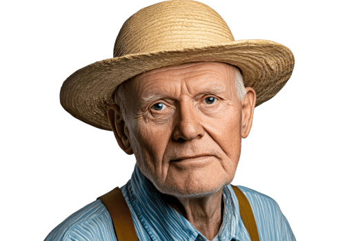 Elderly Man with Straw Hat Close-Up Portrait, cut out transparent png
