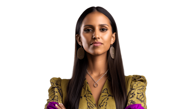 Confident Indian woman posing, arms crossed, close-up, isolated, cut out transparent png