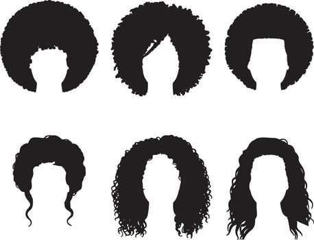Six silhouettes of different black hairstyles for women vector