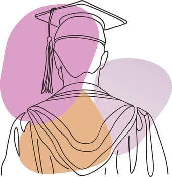 Minimalist line art illustration of a graduate wearing a cap and gown for commencement celebrations vector