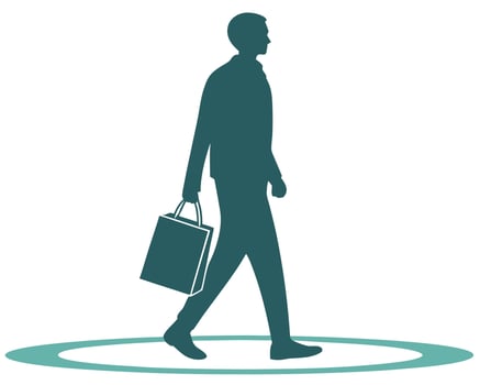 Silhouette illustration of a man walking with shopping bag on a white background vector