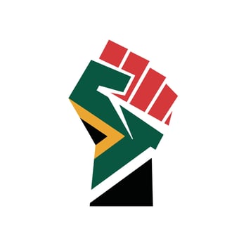 Raised fist with south african flag colors isolated on white background vector