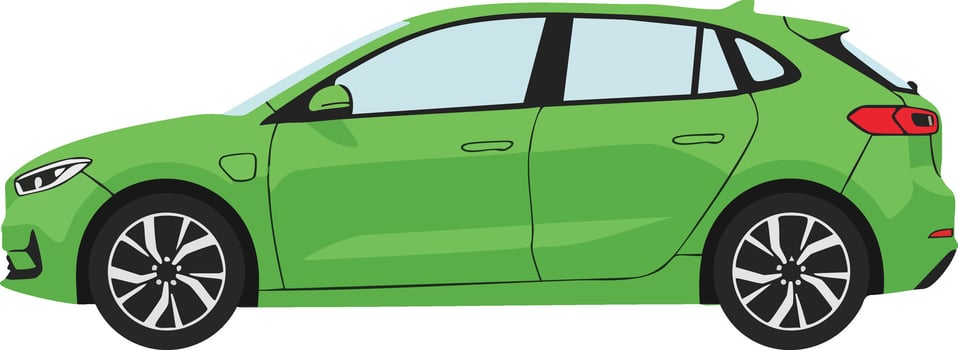 Green hatchback car side view electric vehicle illustration in modern style image vector