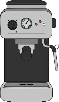 Espresso coffee machine with steam wand and pressure gauge illustration for beverage preparation and cafe equipment design vector