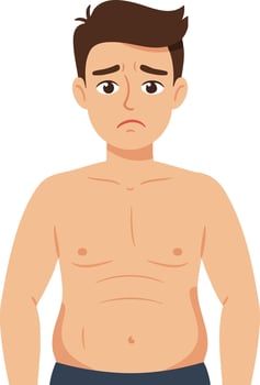 Sad man with worried expression and bare chest in illustration showing emotion and body language vector