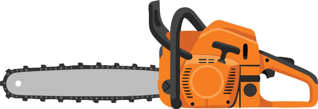 Chainsaw tool for cutting wood and outdoor tree maintenance in orange color illustration vector