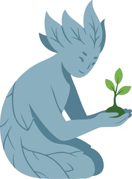 Nature spirit nurturing young green plant growth symbolizing environmental care and renewal in illustration vector