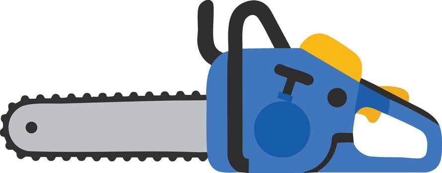 Chainsaw tool with blue and yellow colors flat illustration for cutting wood and outdoor work vector