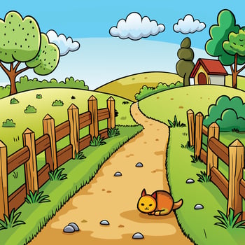 Cottagecore cartoon illustration of a cat laying on the road vector