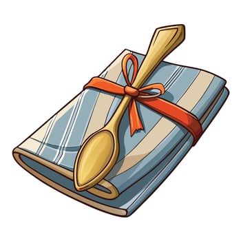 Cottagecore a blue and white towel with a spoon and a bow vector