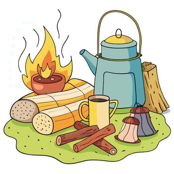 camping and cooking with fire Cottagecore vector