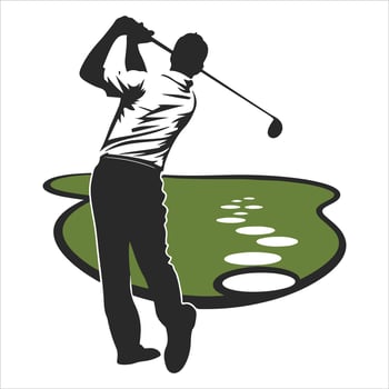 Graphic artwork of a golfer man in silhouette vector