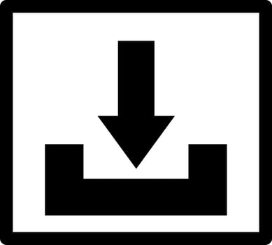 A simple black download or install icon in the form of a downward arrow and a black line as a sign that the file or document has been downloaded. With square black frame. vector