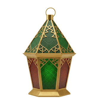 Ornate ramadan lantern with green and red glass isolated on transparent background png