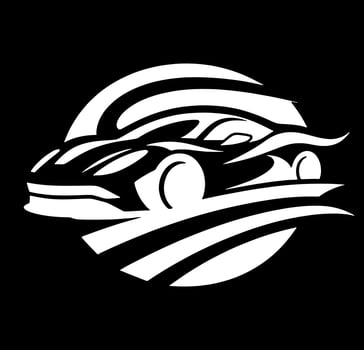 Black and white logo of a car with a wave vector