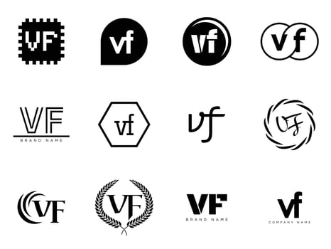 VF logo template. Letter v and f logotype. Set different classic serif lettering and modern bold text with design elements. Initial font typography. vector