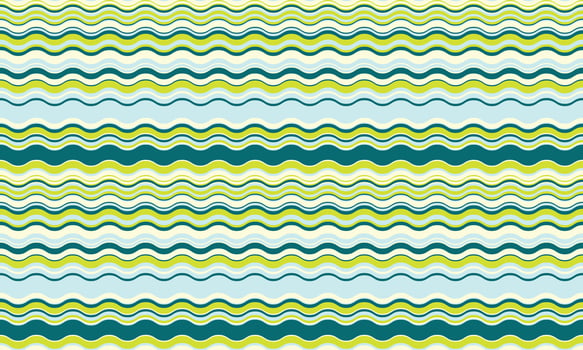Vibrant wavy stripes in calming greens and blues create a cheerful, seamless pattern. vector