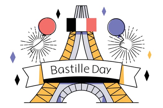 Colorful abstract Eiffel Tower with radiant fireworks symbolizing French national pride celebration and joy during festivities like Bastille Day vector