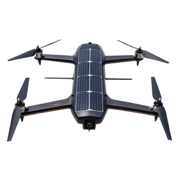 Solar powered racing drone hovering on transparent background png