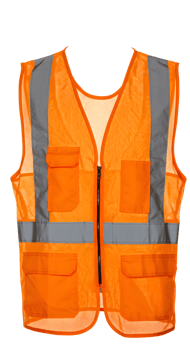 Bright Orange High Visibility Safety Vest with Reflective Stripes png