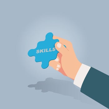 Businessman hand holding part of puzzle skills illustration vector