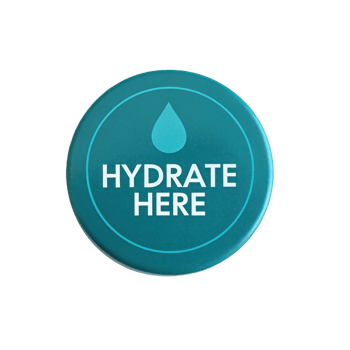 Hydrate here button promoting water consumption on transparent background png