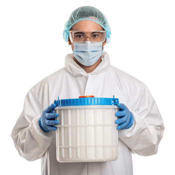 Biotechnologist harvesting bioreactor container on transparent background png