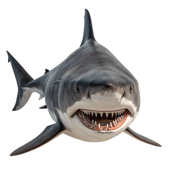 Megalodon shark showing teeth on transparent background png