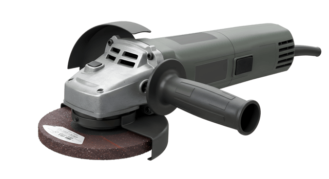Grey Angle Grinder Power Tool with Abrasive Disc on Transparent Background png