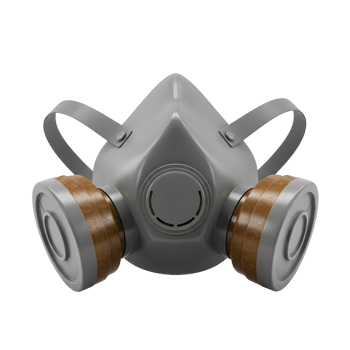 Grey Respirator Mask with Brown Filters on Transparent Background png