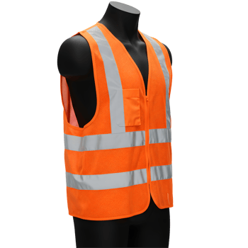 Orange Mesh Safety Vest with Reflective Stripes png