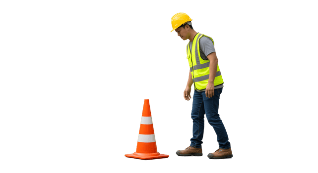 Construction Worker with Safety Cone png