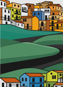 residential housing building on the hill flat pastel color illustration design art vector
