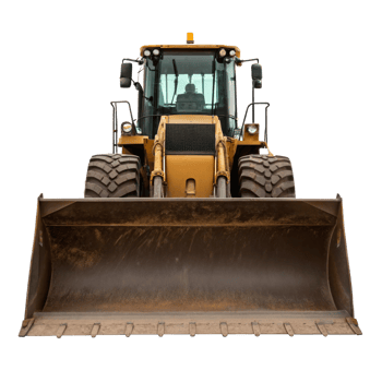 Front loader tractor showing bucket on transparent background png
