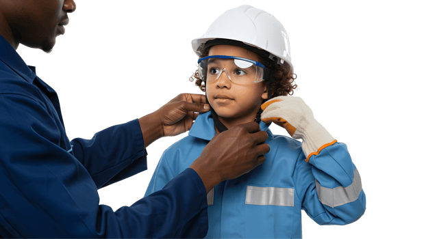 Father Helping Son Put on Safety Gear png