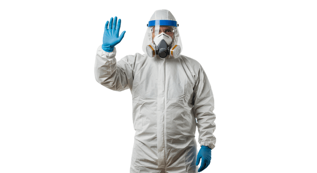 Healthcare Worker in Protective Suit Waving on Transparent Background png