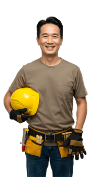 Smiling Construction Worker Holding Yellow Helmet png