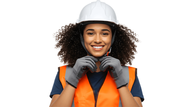 Smiling Female Construction Worker in Safety Gear png