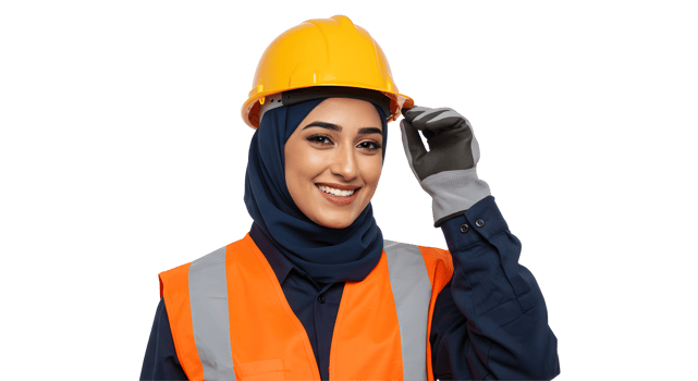 Smiling Female Engineer in Safety Helmet and Vest png
