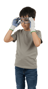 Young Boy Wearing Safety Glasses and Gloves png