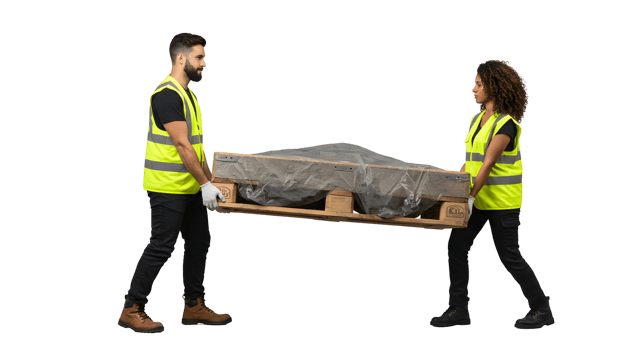 Two Workers Lifting a Heavy Pallet Together png