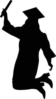 Women jump holding graduation certificate silhouette vector