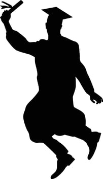 Men graduate jump pose silhouette vector