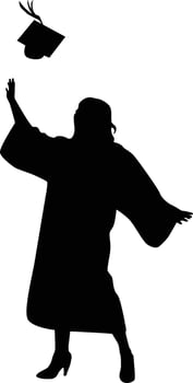 Silhouette of girl throwing graduation cap vector
