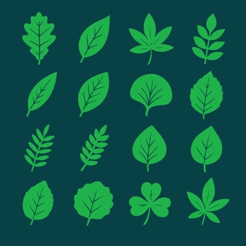 A collection of green leaves on a blue background vector