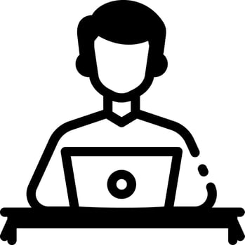 Glyph style icon showing a businessman working on laptop vector