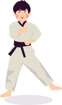 Cute Boy Karate Character with Cartoon Design. vector