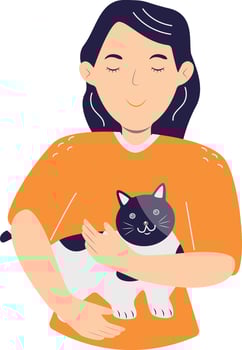 Illustration of Cute Girl and Cat, Isolated on White Background, vector