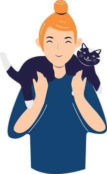 Illustration of Cute Woman and Cat. vector